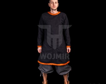 Viking wool tunic / CUSTOM size / best quality / gray-orange / made by WOJMIR