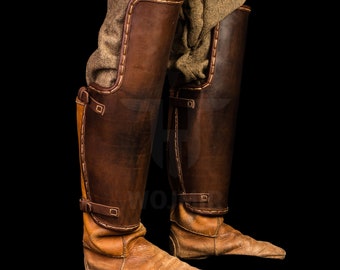 Viking leg protectors, a pair of greaves, waxed and hardened leather from Wojmir