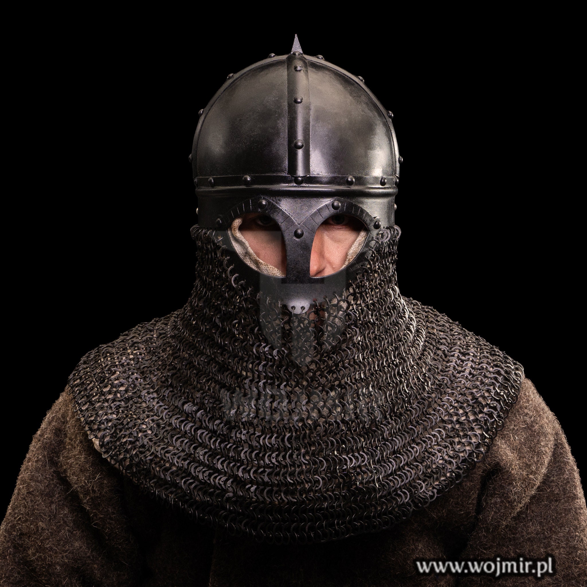 BLACK Viking Gjermundbu Helmet, 2,5mm Steel, Face Covered