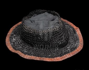 Malla de protección para cascos, hasta 68 cm de circunferencia / fabricada con anillas planas remachadas de 9 mm con dobladillo de cuero. LA MEJOR CALIDAD