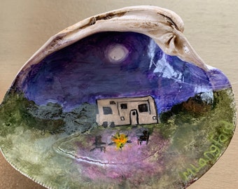 A gorgeous night to go camping.  Any camper would love this hand painted RV ornament to add to their camping theme.