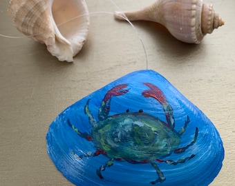 This Beautiful Handpainted crab on upcycled clamshell will compliment any beach decor or coastal home.