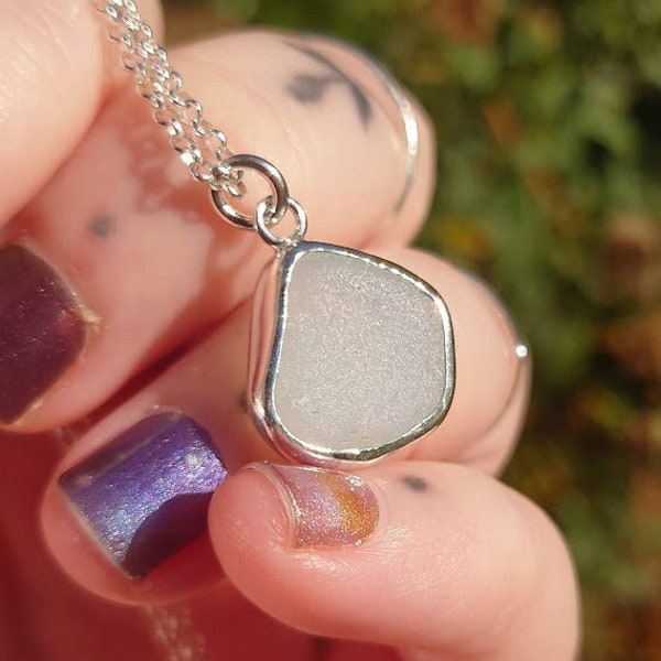 Opaline Sea Glass Necklace Sterling Silver