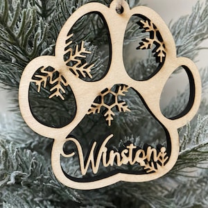 Custom Name Paw Print Christmas Ornament, Dog Ornament, Paw Ornament, Memory Ornament, Dog Memorial Ornament, New Puppy Ornament, Christmas