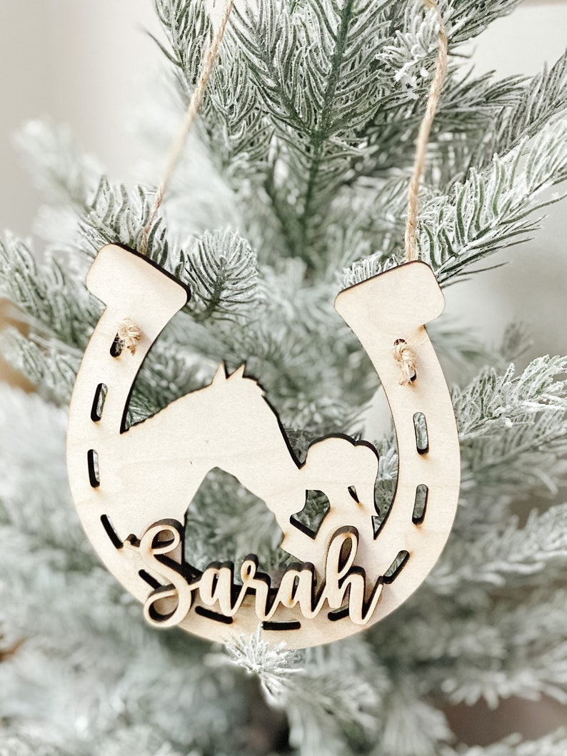 Custom Name Horse Shoe Ornament Horse Love Ornament Girl image 1