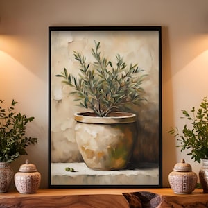 Rustic Olive Tree Art Print: Minimalist Kitchen Decor