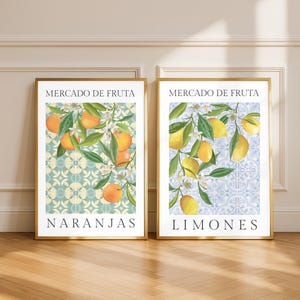 Spanish Fruit Art Prints: Lemons & Oranges Kitchen Decor Set