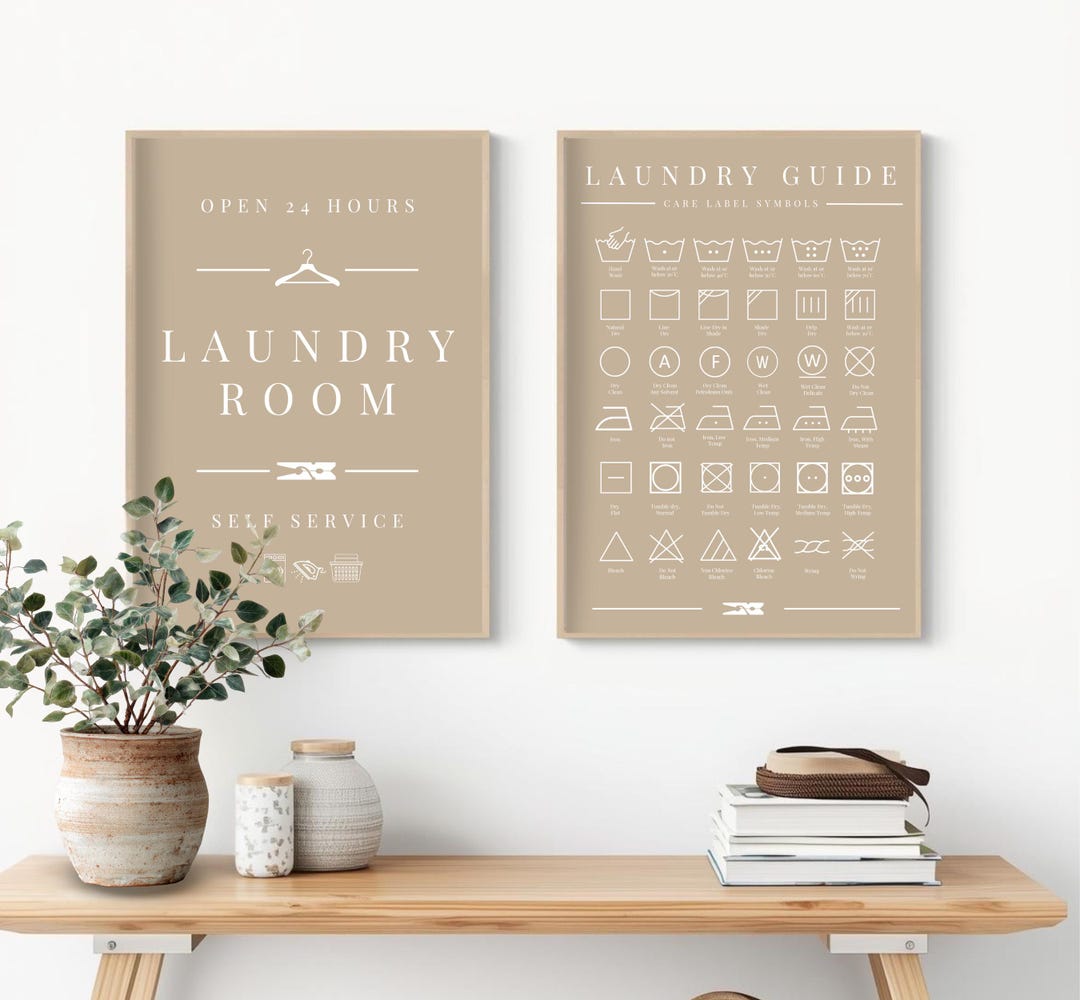 Vintage Boho Beige Laundry Room Art Prints: Set of 2 (digital Download ...