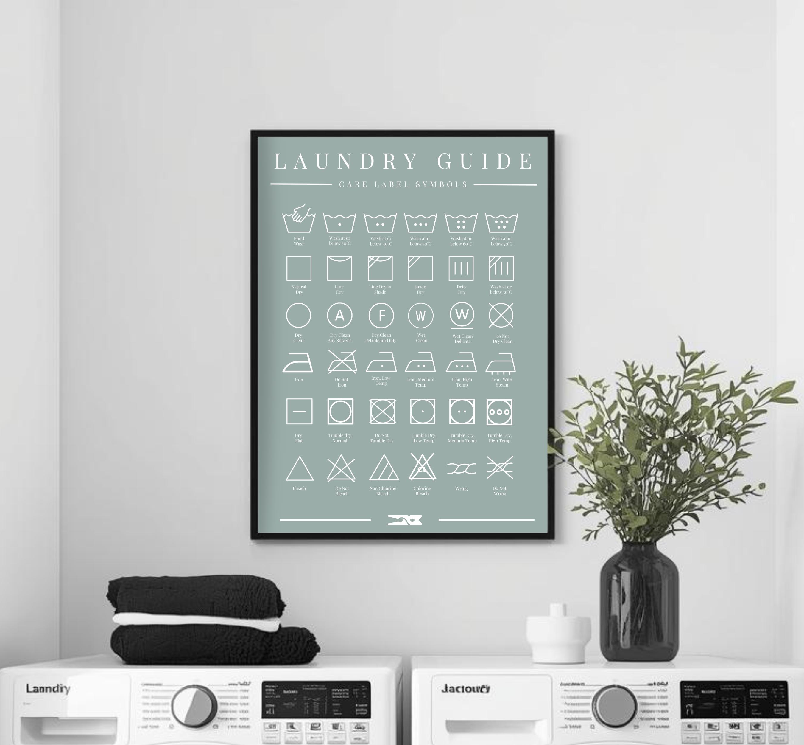 Laundry Guide Art Print: Sage Green Laundry Decor (digital Download) - Etsy