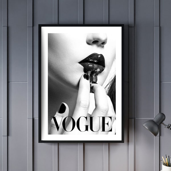 Vogue fashion art print, photography Lips Lipstick wall art, fashion art print, monochrome fashion prints, designer fashion art print,