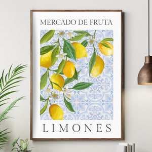 Printable Spanish Lemons Art Print, instant download Lemon Prints, Home Decor Print, Kitchen Prints, Spanish Food Poster, LIMONES spain tile