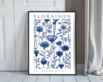 Blue Chinoiserie Botanical Art Print: French Cottage Decor (PDF)