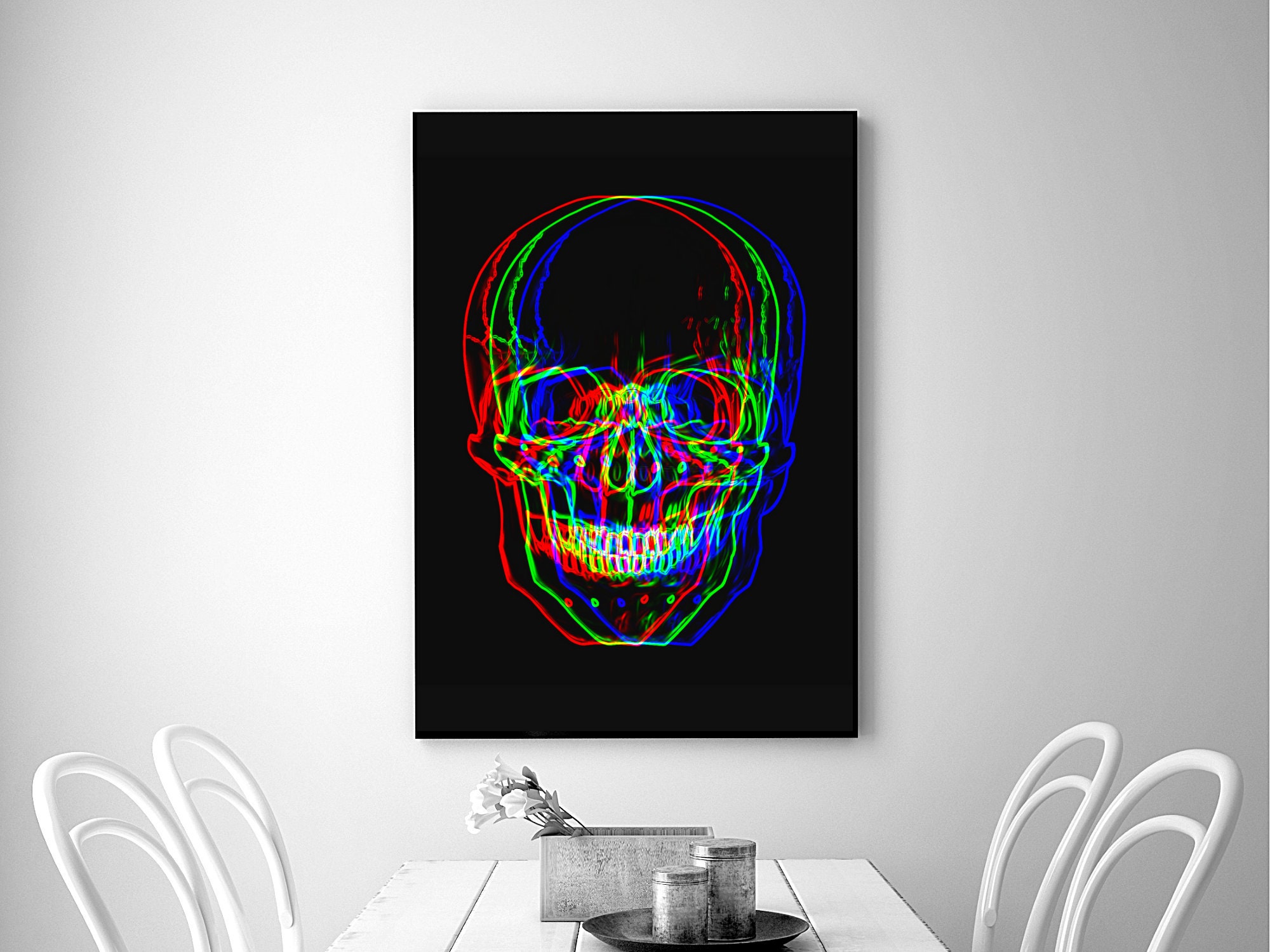 Skull Glitch Art Print, Skull Wall Art, Skull Wall Decor