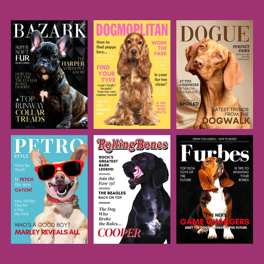 Personalised Dog Art Print, Dog Magazine Cover. Pet Art Print, Gift for