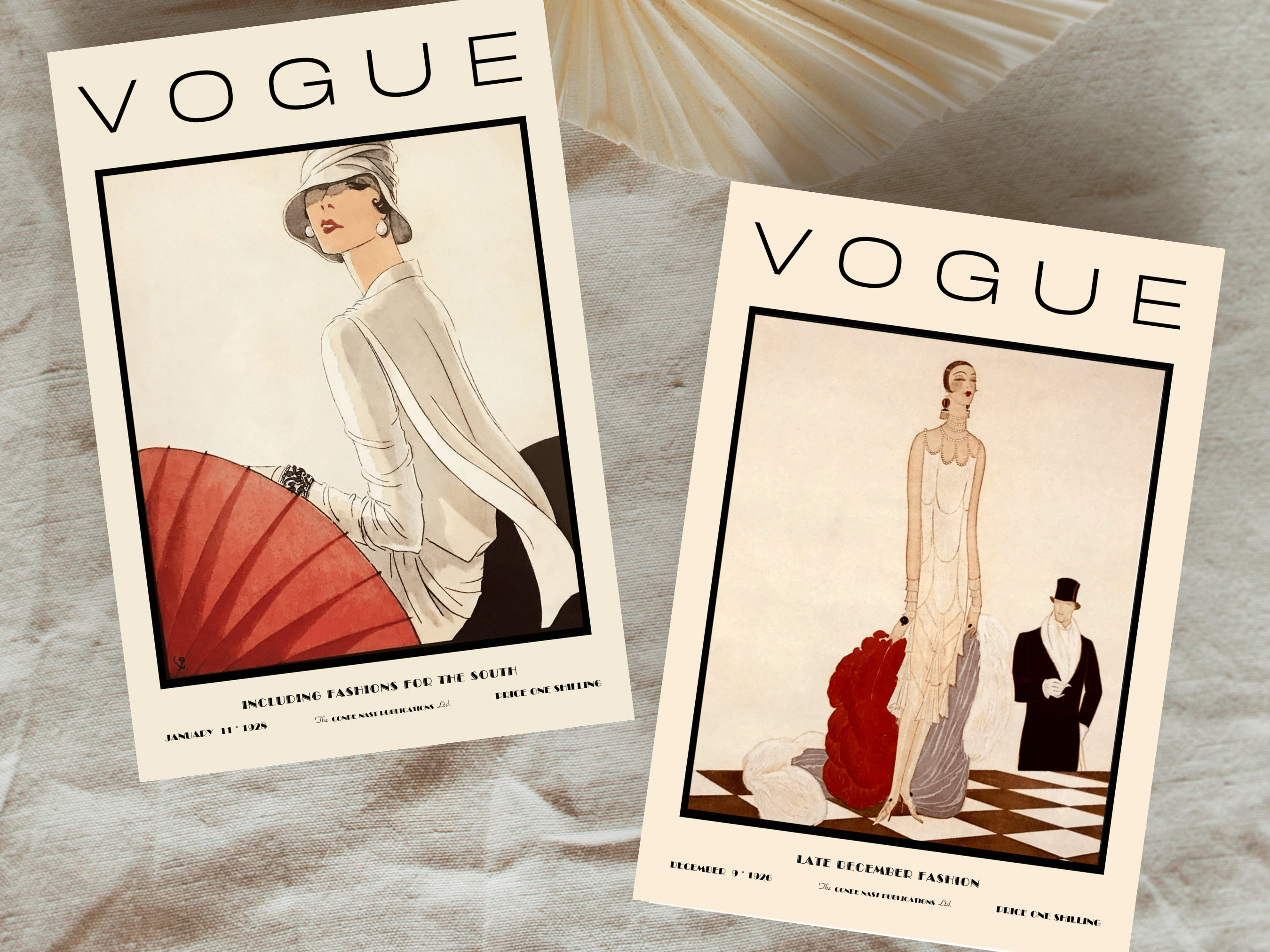 Vintage Vogue Art Prints: 1920s Fashion, Art Deco Style - Set of 2