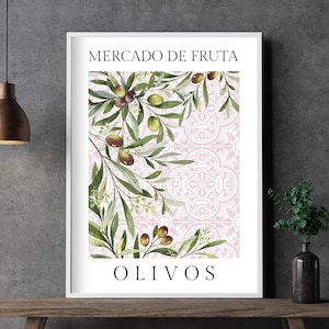 Printable Spanish Olives Art Print, instant download Prints, Home Decor Print, Kitchen Prints, Spanish olives Food Poster, Spanish tiles art
