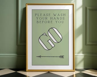 Vintage Monopoly 'Wash Your Hands' Art Print: Sage Green Bathroom Decor