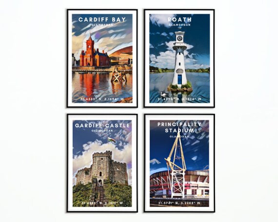 Cardiff Set of 4 Abstract Art Prints Cardiff Bay Cardiff | Etsy