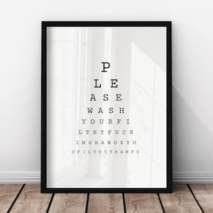 Funny Bathroom Art Print: Eye Test - Wash Your Hands (Digital Download)