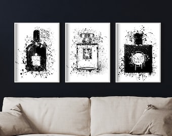 Instant download Set of three 3 Iconic perfume bottles fashion art prints, Glamour Fashion Art Print, fashion wall art, printable art prints
