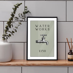 Vintage Monopoly Water Works Art Print: Sage Green Bathroom Decor (Instant Download) image 8