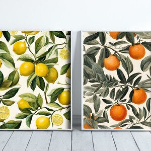 Lemon and Orange Tree Art Prints: Colorful Kitchen Wall Decor (Set of 2)