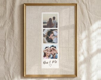 Personalised Photo Booth Strip Print, Custom Elegant Linen Keepsake, entryway wall art