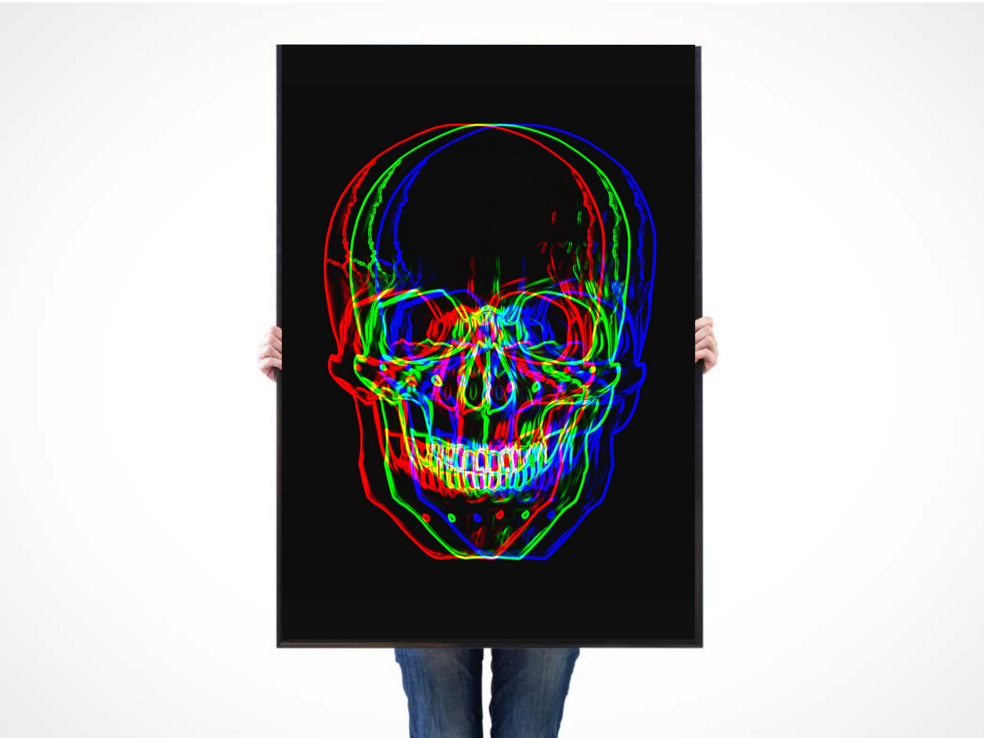 Skull Glitch Art Print, Skull Wall Art, Skull Wall Decor