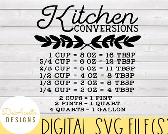 Conversión de cocina svg; cocina svg; Tabla de medidas de cocina svg; Decoración de cocina svg; Señal de cocina svg; Hoja de trucos de cocina svg; Receta svg