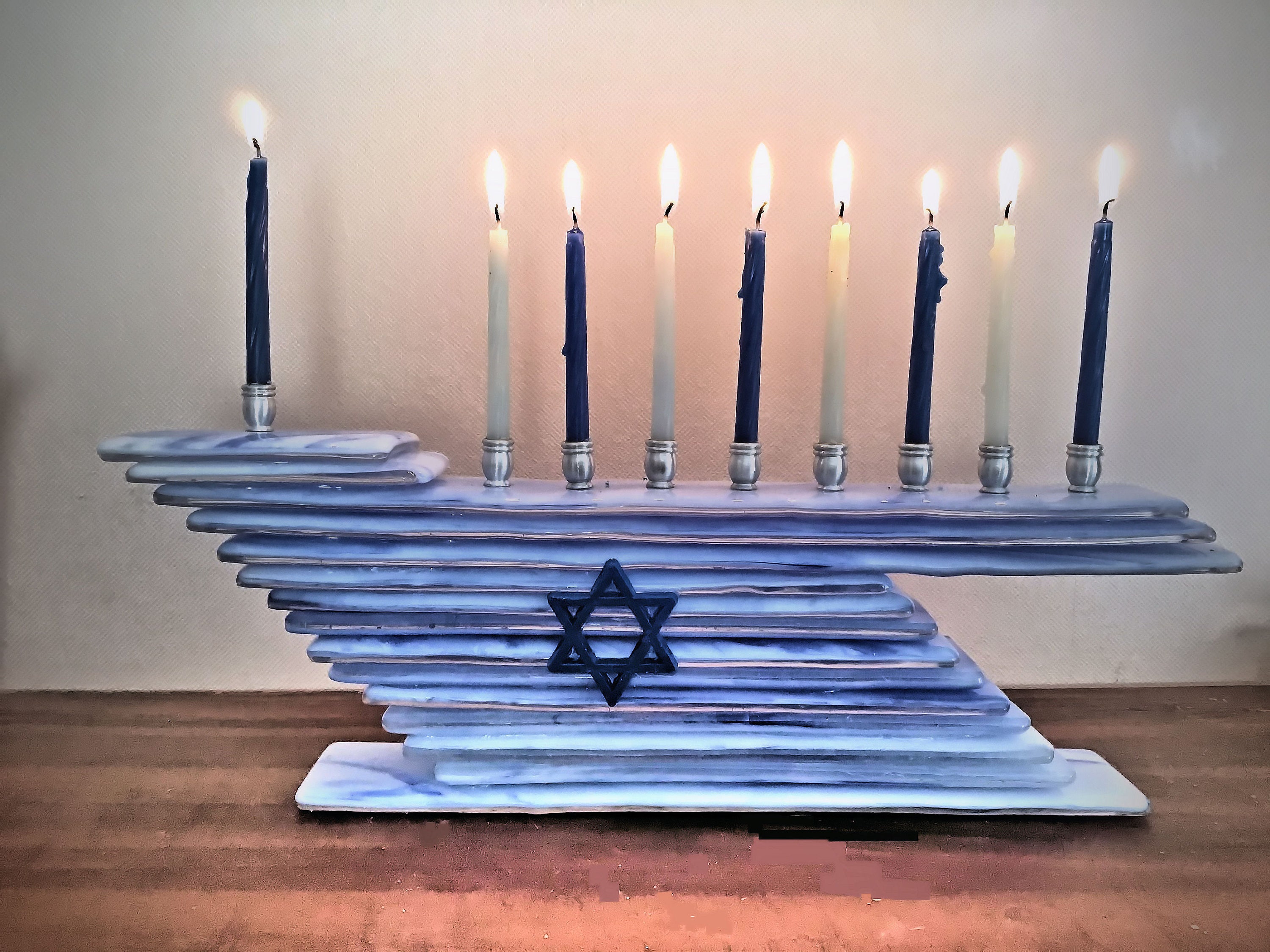 Blue Stacked Glass Menorah Etsy