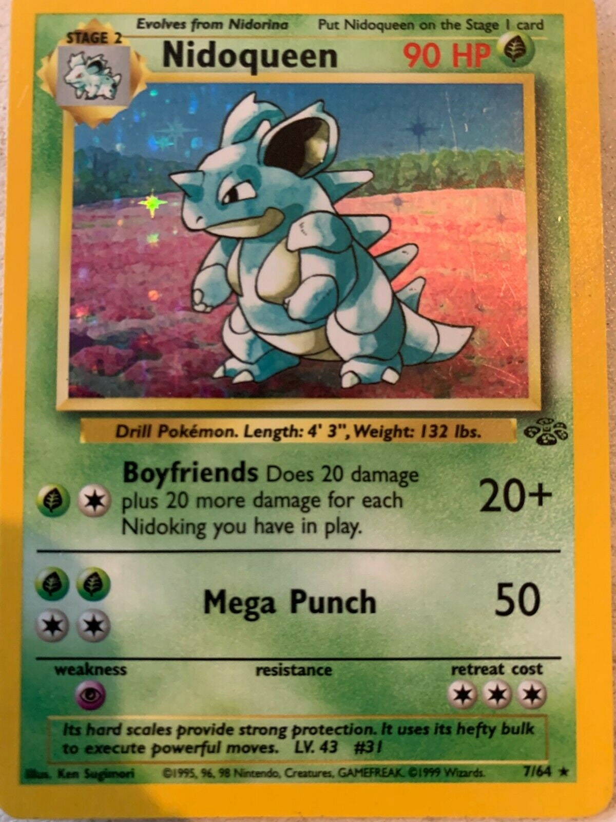 Nidoqueen Holofoil 7/64 Jungle set Rare Pokemon Card, REAL CARD