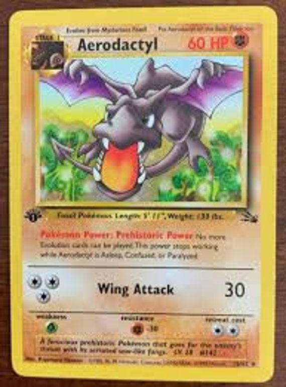 Aerodactyl 16/62 Prism Holo Vintage Pokemon Fossil Vending Golden Sticker  Card