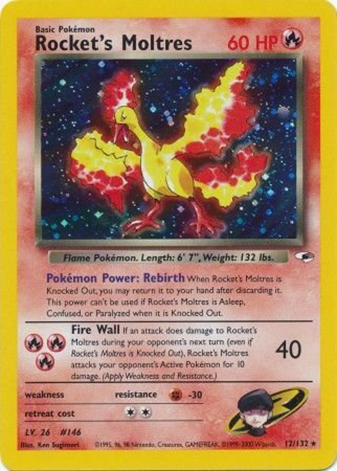 Rocket's Moltres. Pokemon Holofoil Real Card. 