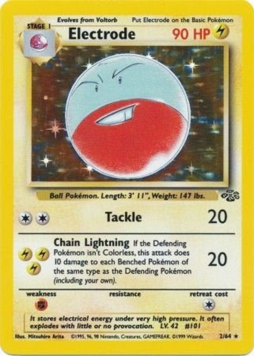 Hitmonlee Holofoil Lightly Used Real Card. 22/62 Fossil Set 