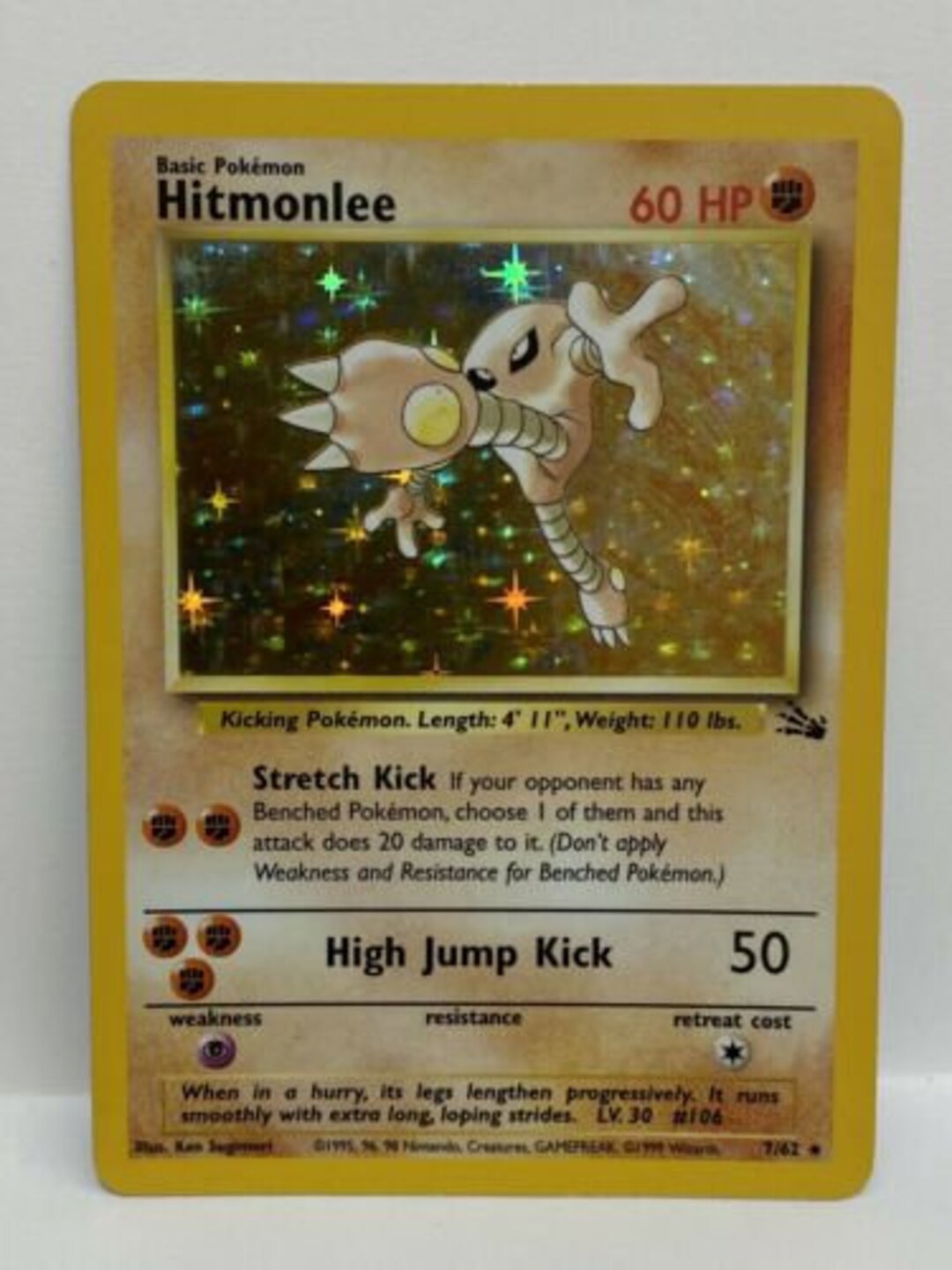 Hitmonlee Holofoil Lightly Used Real Card. 22/62 Fossil Set 