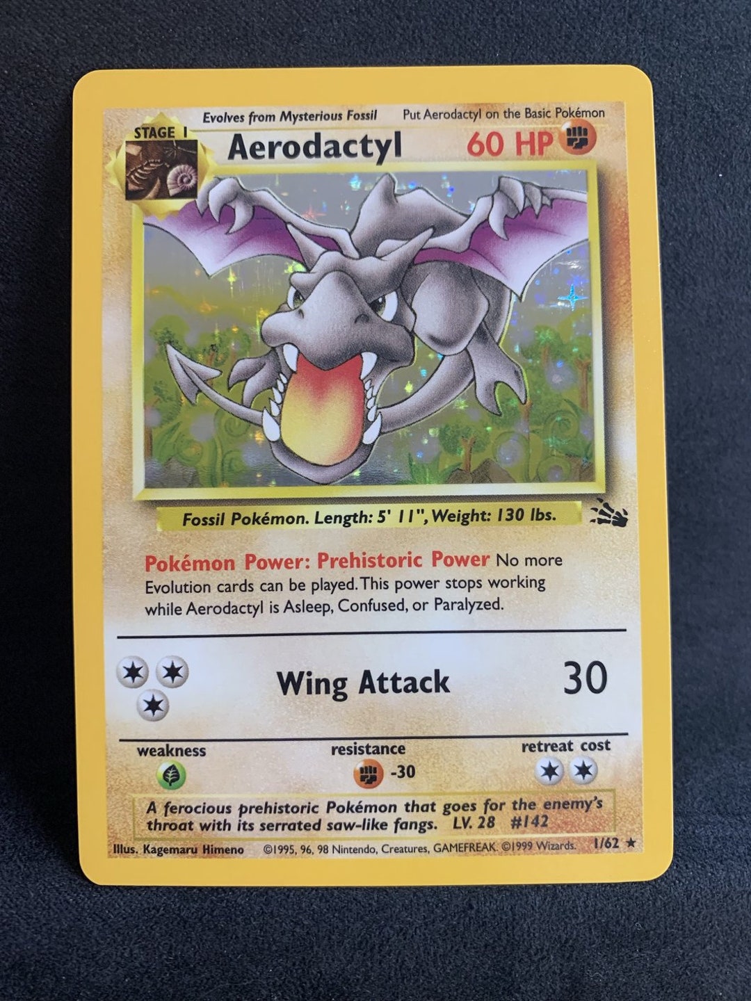 Aerodactyl Holofoil 1/62 Base Fossil Rare Pokemon Card REAL 