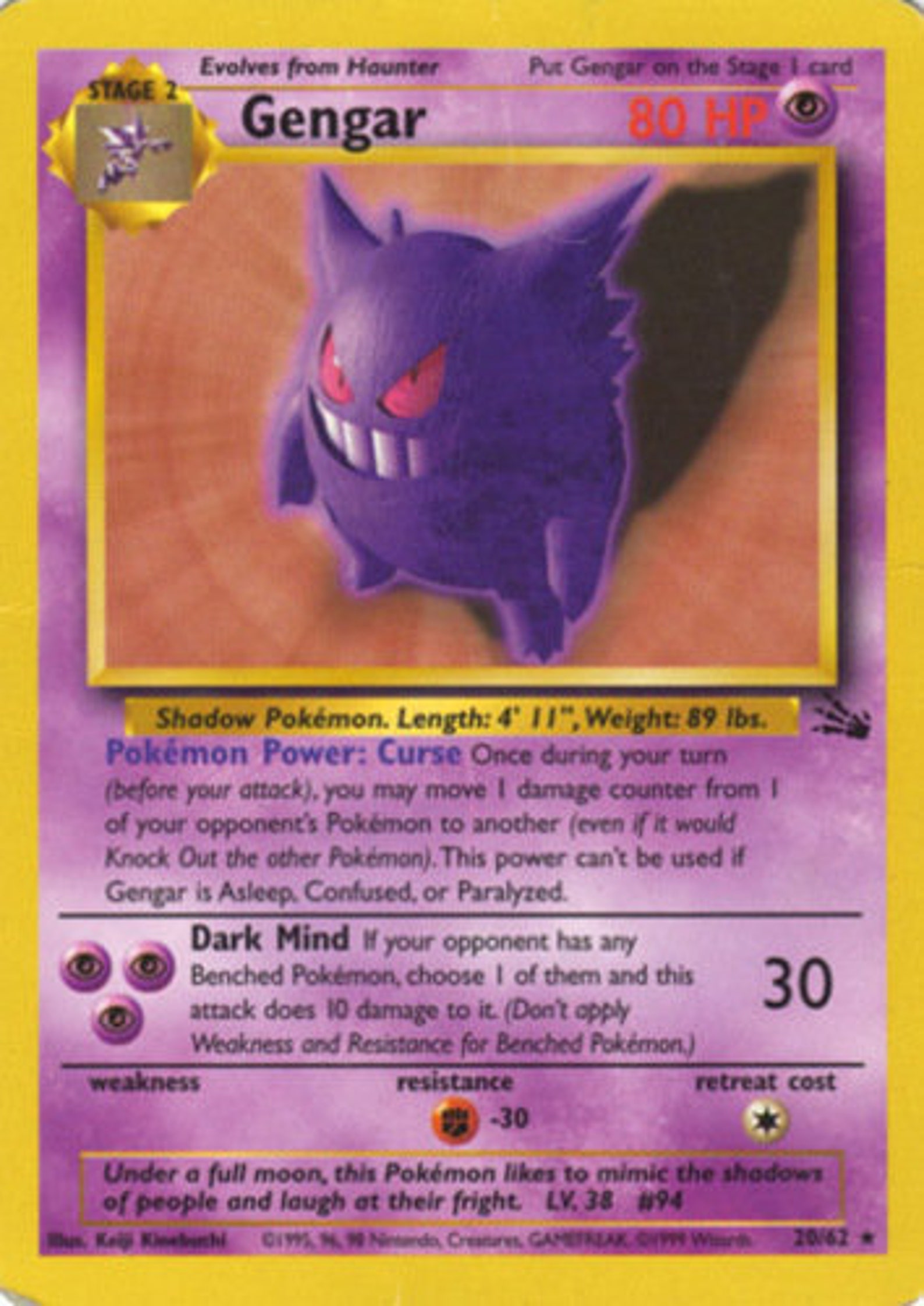 Gengar Holofoil 5/62 Base Fossil Set Rare Pokemon Card, REAL CARD Etsy