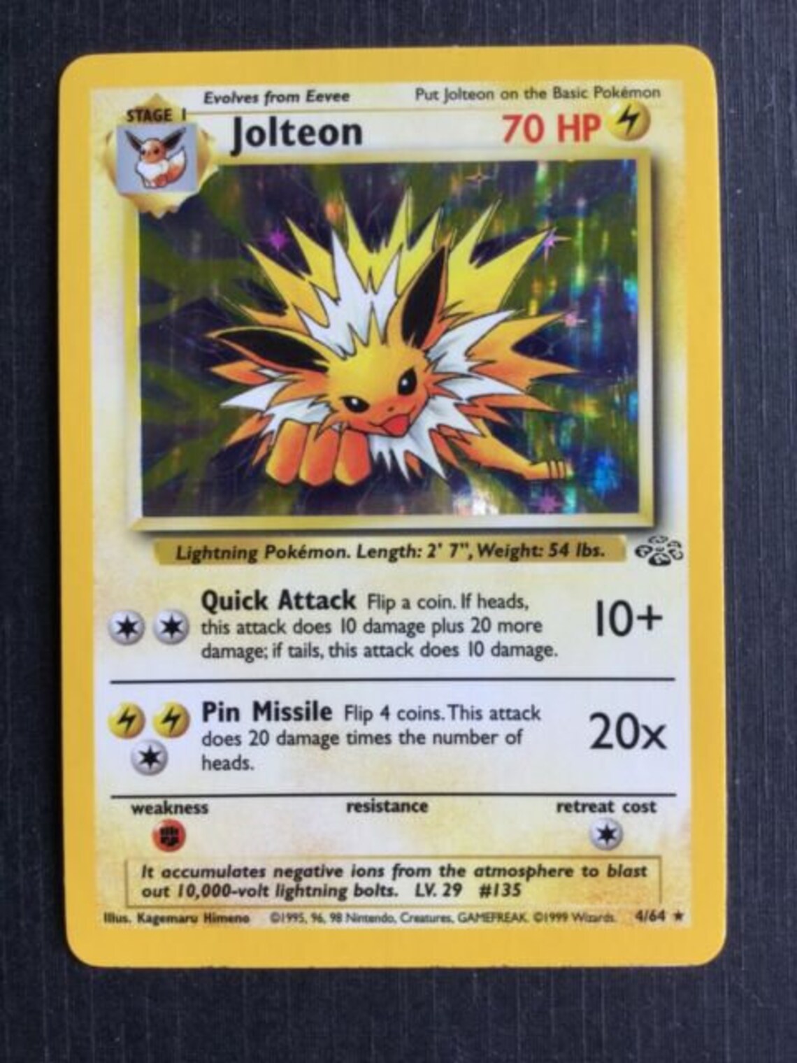 Jolteon Holofoil 4/64 Base Jungle Set Rare Pokemon Card REAL Etsy