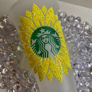 Bling Sunflower Starbucks Cup, Sunflower Starbucks Reusable Cold Cup, Custom Sunflower Starbucks Cup, Custom Starbucks Cup