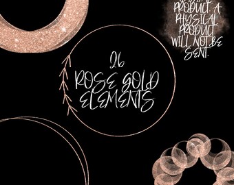 rose gold clipart-clip art-glitter- glitter clipart-foil accents-rose gold elements-foil circles tranparent background-digital- clipart