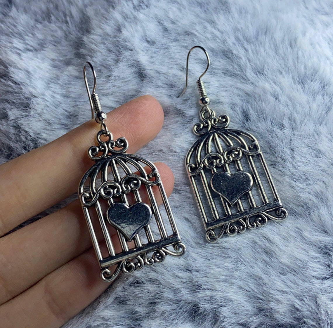 Birdcage heart earrings oversized silver vintage earring Etsy