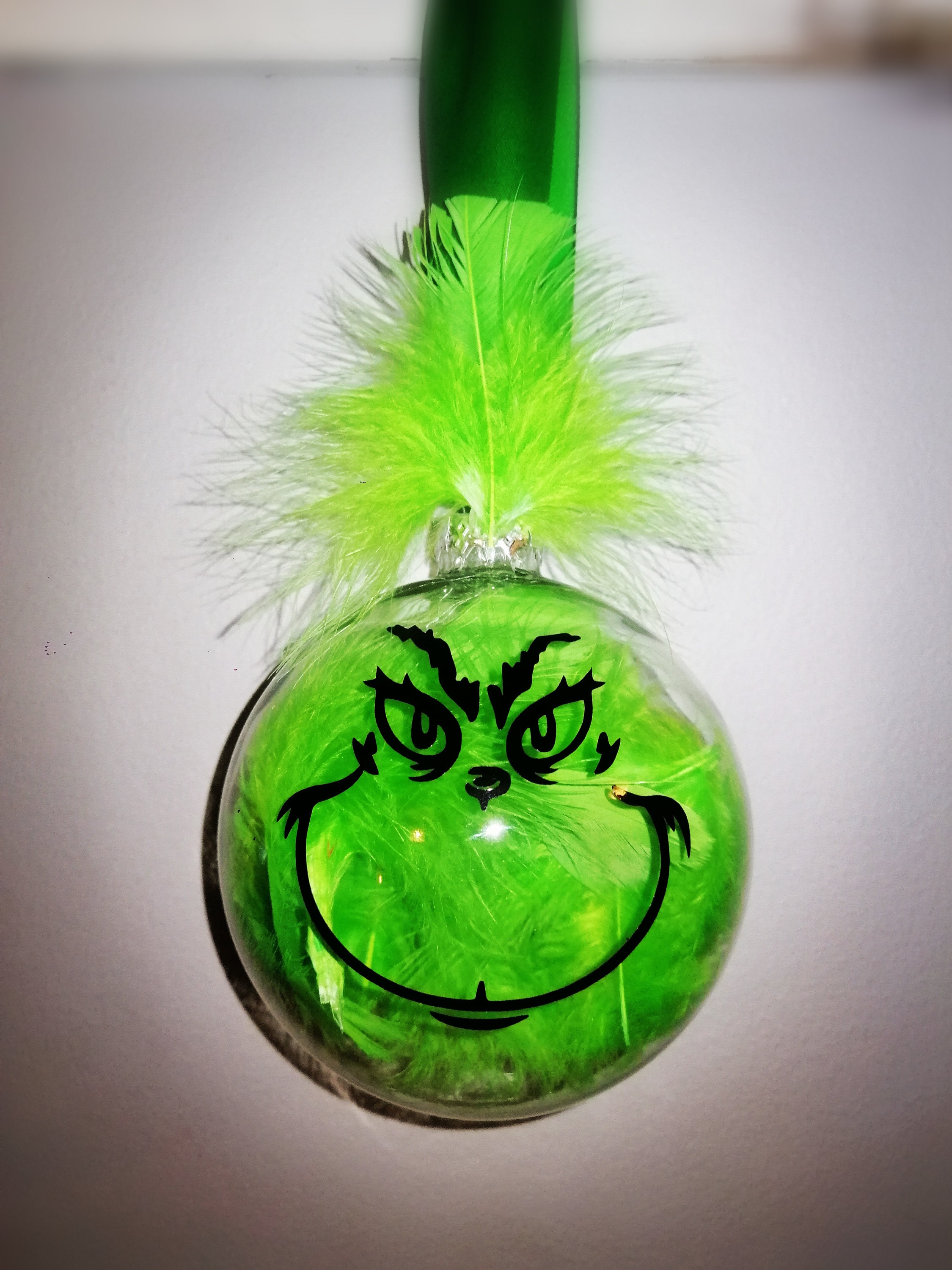 Luxury 10cm Large Grinch Feather Bauble Decoration for Christmas Tree ...