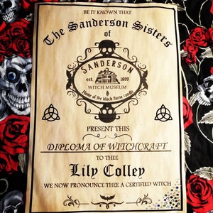 Certificado de bruja personalizado de las Hermanas Sanderson