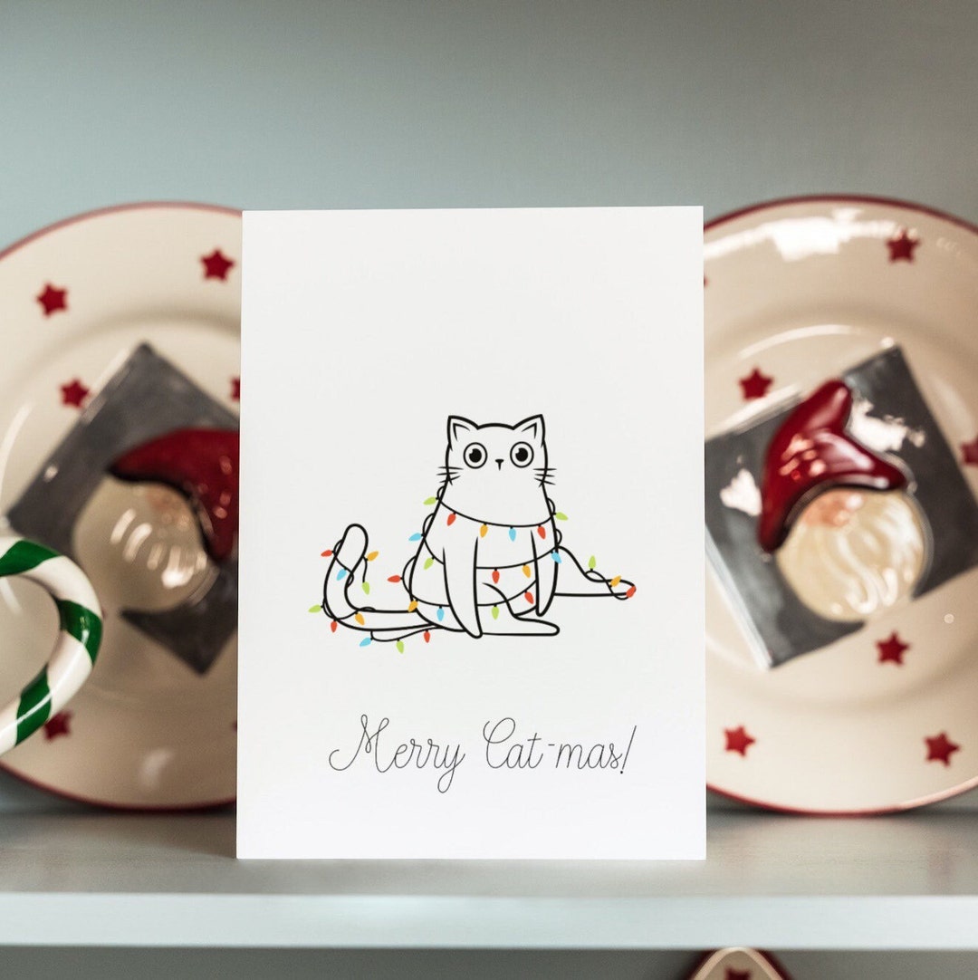 Merry Cat-mas Card Cat Christmas Card Cats Cat Card - Etsy