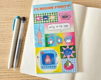 Pinguin-Party! Nostalgischer Y2K 2000s Game Sticker Bogen