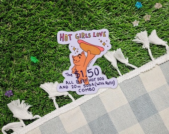 Garotas lindas adoram cachorro-quente - Adesivo de vinil original à prova d'água, recortado eletronicamente