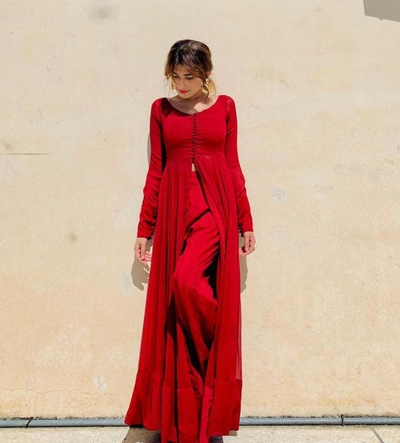 red chiffon dress pakistani