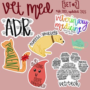 Veterinary Medicine Sticker Set #2 / Vet Med Stickers / Vet Tech Stickers / DVM Stickers / Cat Stickers / Dog Stickers