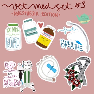 Veterinary Medicine Sticker Set / Vet Med Stickers / Vet Tech Stickers / DVM Stickers / Cat Stickers / Dog Stickers