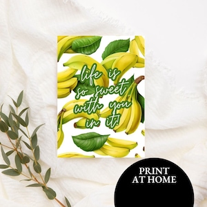 Carte à imprimer avec une belle vie avec toi Carte avec une banane mignonne Carte d'anniversaire avec jeu de mots Carte de fruits Carte d'anniversaire de mariage Carte de remerciement
